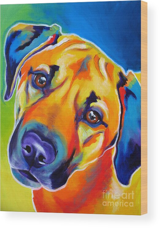 Dog Wood Print featuring the painting Rhodesian Ridgeback - Puppy Dog Eyes by Dawg Painter