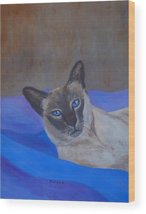 Siamese Wood Print featuring the painting Siamese Blue by Margaret Saheed