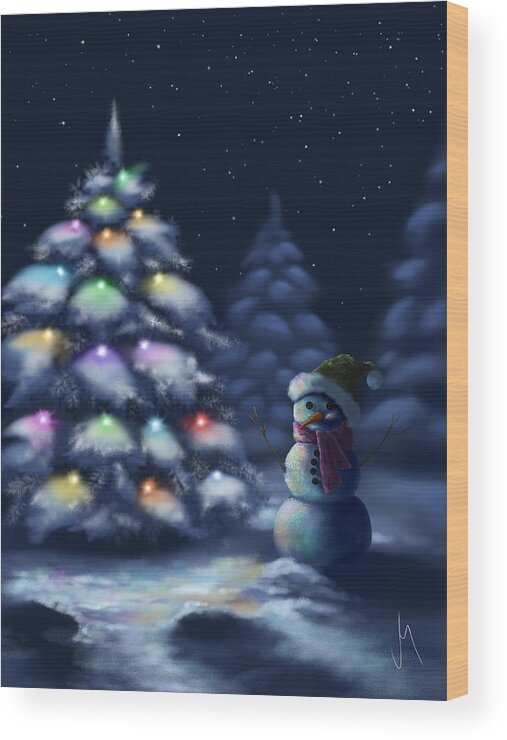 Christmas Wood Print featuring the painting Silent night by Veronica Minozzi