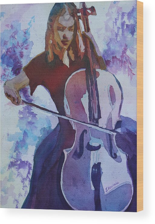 Cello Wood Print featuring the painting Singing the Cello by Jenny Armitage