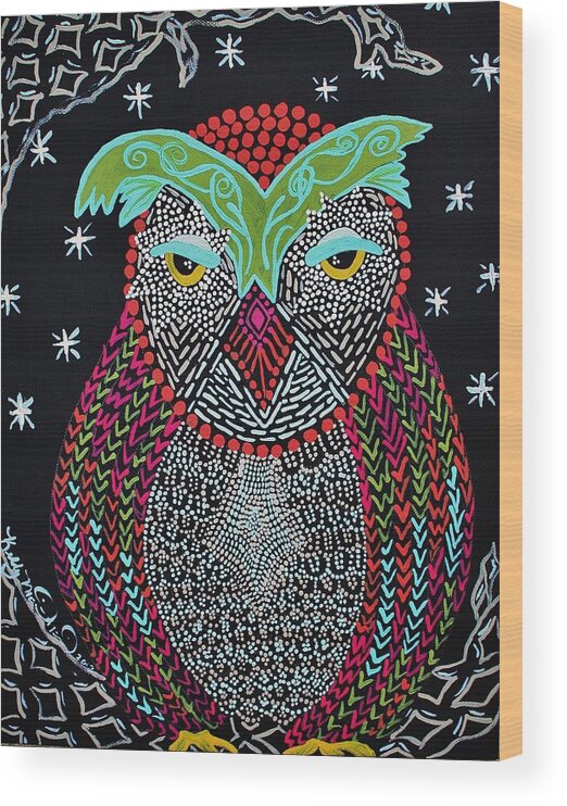 Owl Wood Print featuring the painting Sleepy Owl by Kelly Nicodemus-Miller