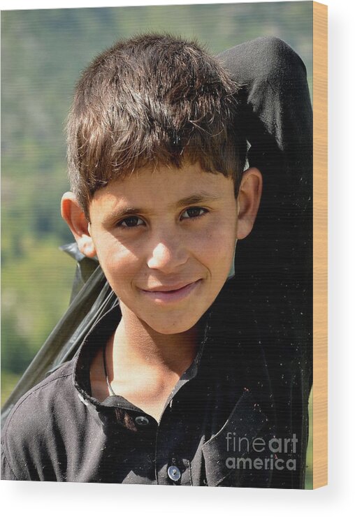 Boy Wood Print featuring the photograph Smiling boy in the Swat Valley - Pakistan by Imran Ahmed