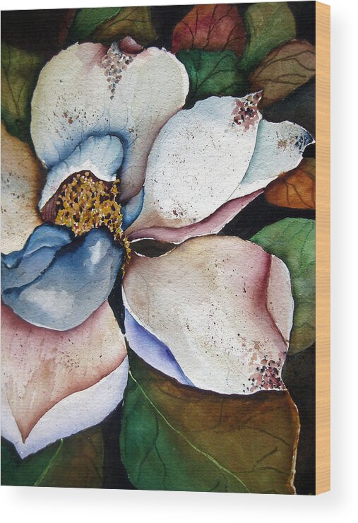 Magnolias Wood Print featuring the painting White Glory by Lil Taylor