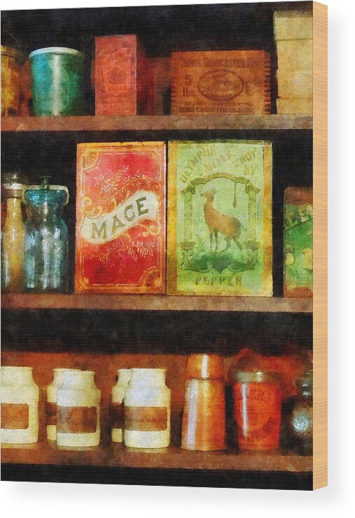 Spice Wood Print featuring the photograph Spices on Shelf by Susan Savad