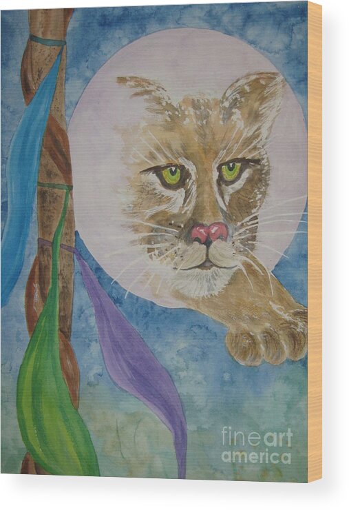 Cougar Wood Print featuring the painting Spirit of the Mountain Lion by Ellen Levinson