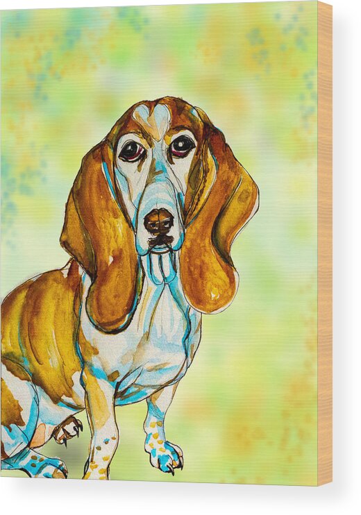 Spring Wood Print featuring the painting Spring Basset Hound by Kelly Smith