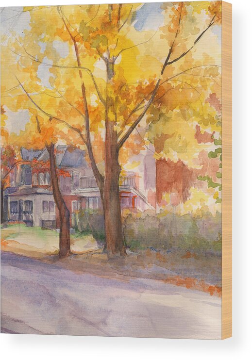 Fall Watercolors Wood Print featuring the painting Spruce Street Maples by Nancy Watson