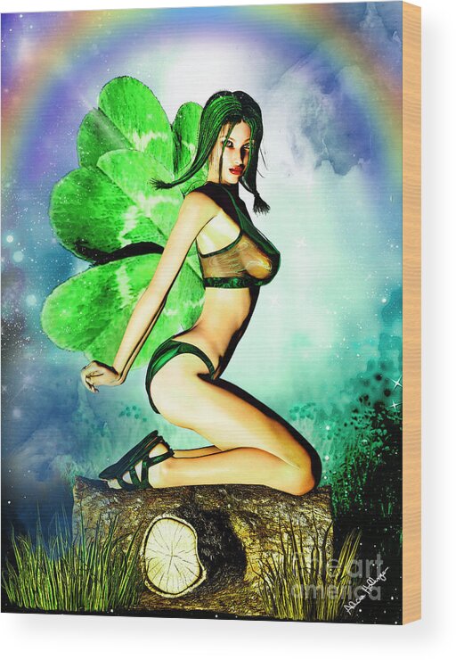 St. Patrick Wood Print featuring the mixed media St. Patrick's Day Fairy Pin-Up by Alicia Hollinger