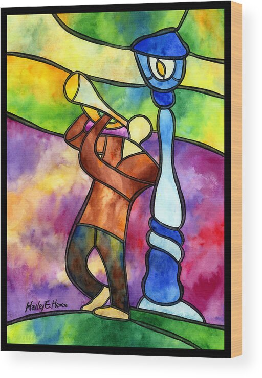 Jazz Wood Print featuring the painting Stained Glass Jazzman by Hailey E Herrera