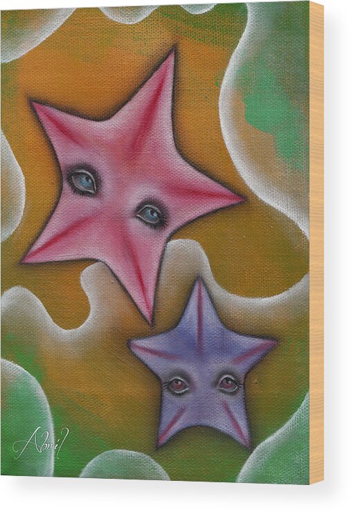 Starfish Wood Print featuring the painting StarFish by Abril Andrade