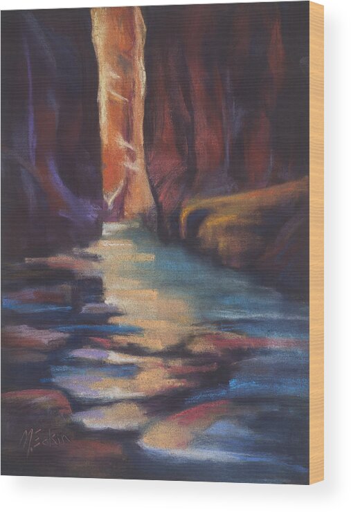 Zion National Park Wood Print featuring the painting Stepping Stones Zion Canyon by Marjie Eakin-Petty