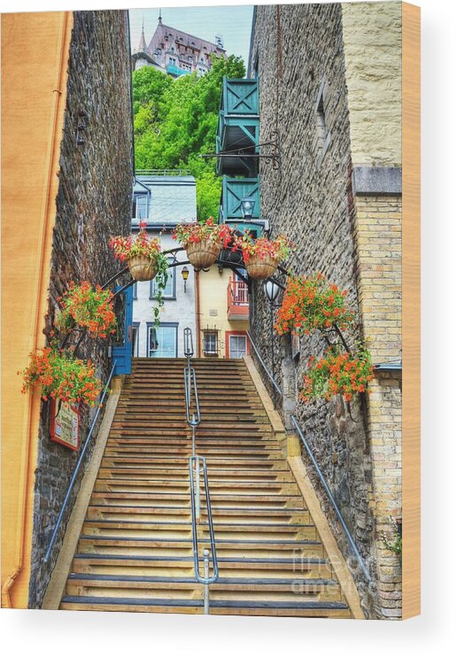 Steps Of Old Quebec Wood Print featuring the photograph Steps Of Old Quebec by Mel Steinhauer