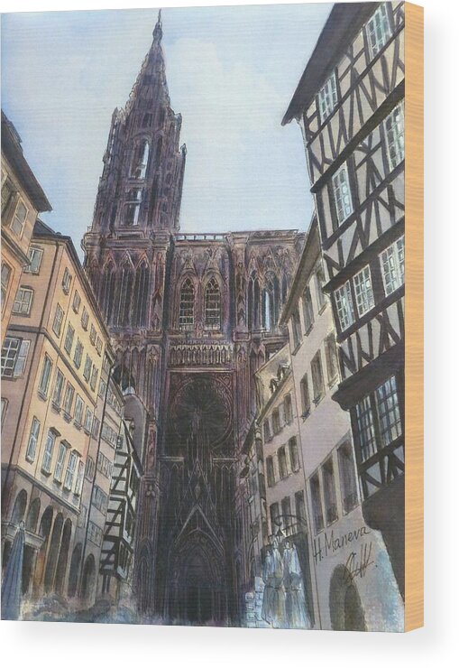 Strasbourg Cathedral Wood Print featuring the painting Strasbourg Cathedral by Henrieta Maneva