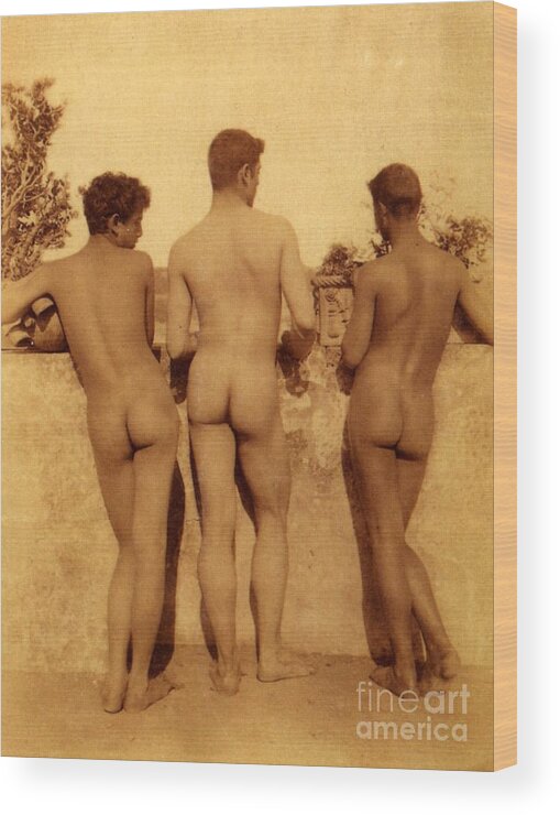 Gloeden Wood Print featuring the photograph Study of Three Male Nudes by Wilhelm von Gloeden