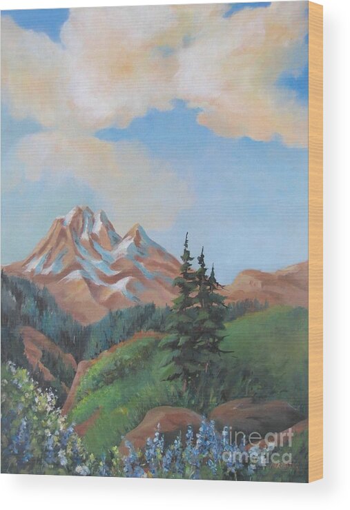 Landscape Wood Print featuring the painting Summer at Kananaskis 2 by Marta Styk
