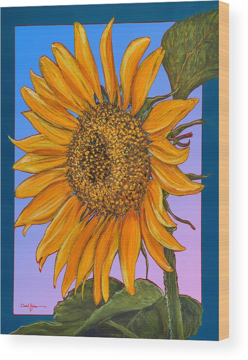 Sunflower Wood Print featuring the painting DA154 Sunflower by Daniel Adams by Daniel Adams