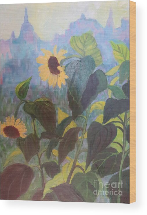 Sunset Wood Print featuring the painting Sunflower City 1 by Gretchen Allen