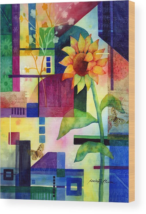 Sunflower Wood Print featuring the painting Sunflower Collage 2 by Hailey E Herrera