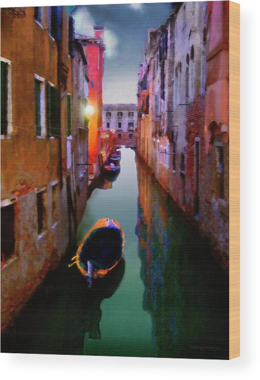 Venice Wood Print featuring the painting Sunrise Canal by Patrick J Osborne