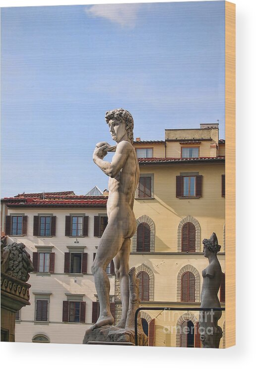 Florence Wood Print featuring the photograph Surveying the Piazza della Signoria by Brenda Kean