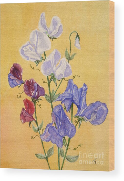 Flowers Wood Print featuring the painting Sweet Peas by Yvonne Johnstone