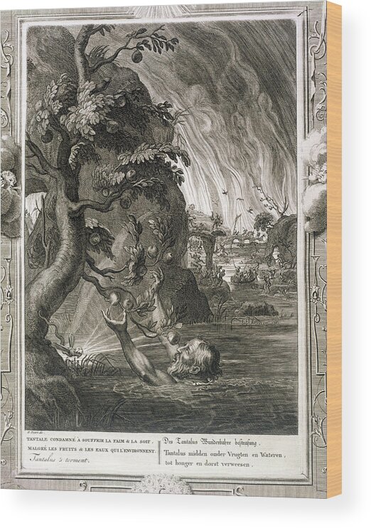 Tantalus Wood Print featuring the drawing Tantalus Torment, 1731 by Bernard Picart