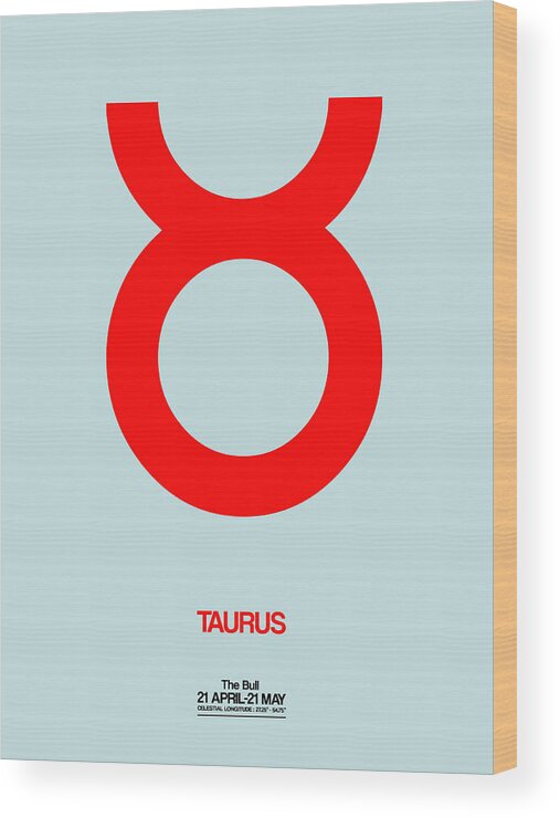 Taurus Wood Print featuring the digital art Taurus Zodiac Sign Red by Naxart Studio