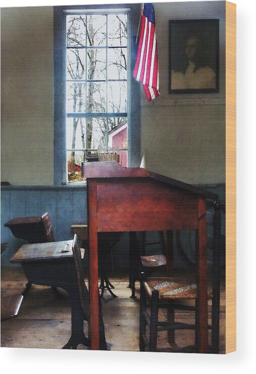 Teacher Wood Print featuring the photograph Teacher - Schoolmaster's Desk by Susan Savad