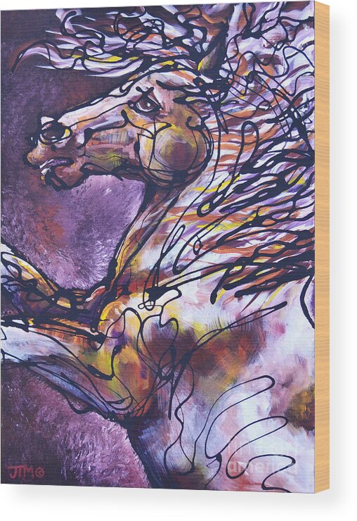 Horse Wood Print featuring the painting Tension by Jonelle T McCoy