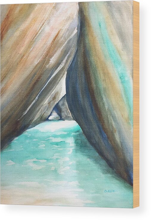 The Baths Wood Print featuring the painting The Baths Turquoise by Carlin Blahnik CarlinArtWatercolor