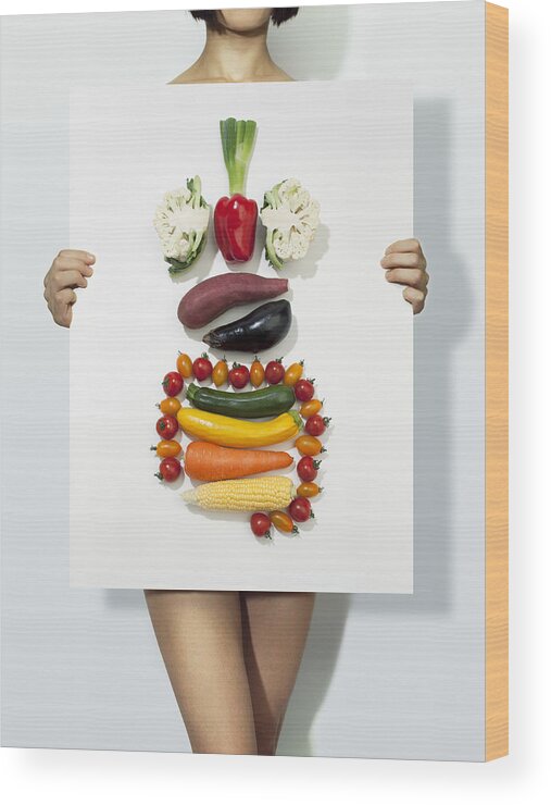 People Wood Print featuring the photograph The body made with vegetables by Hiroshi Watanabe