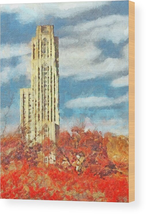 Building Wood Print featuring the digital art The Cathedral of Learning at the University of Pittsburgh by Digital Photographic Arts