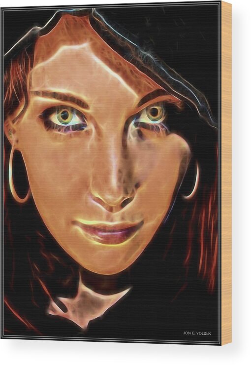 Eyes Wood Print featuring the painting The Eyes of a Sorceress by Jon Volden