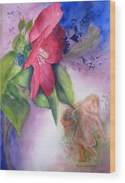 Hibiscus Wood Print featuring the painting The Gardener by Margo Schwirian