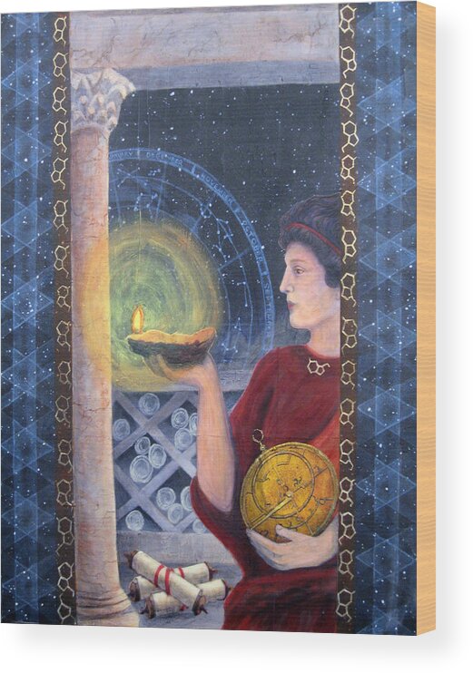 Hypatia Wood Print featuring the painting The Innovator of Stars - Artwork for the Science Tarot by Janelle Schneider