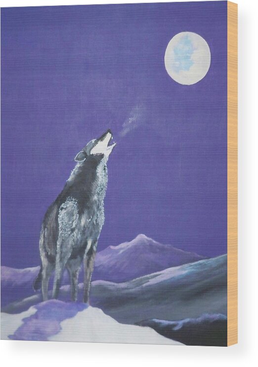 Wolf Wood Print featuring the painting The Loner by Dave Farrow