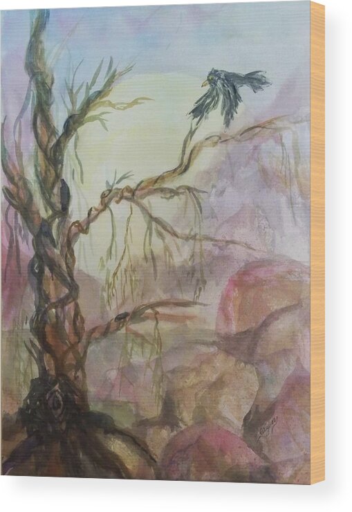 Gnarled Tree Wood Print featuring the painting The Magic Tree by Ellen Levinson
