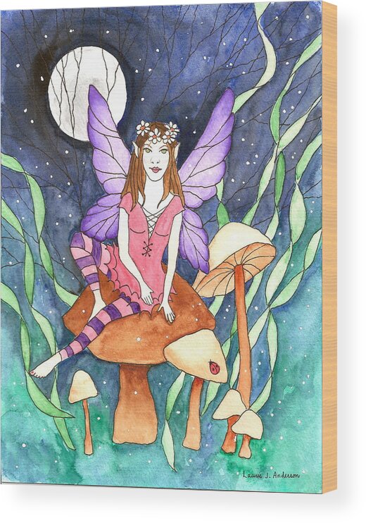 Fairy Wood Print featuring the painting The Moon Fairy by Laurie Anderson