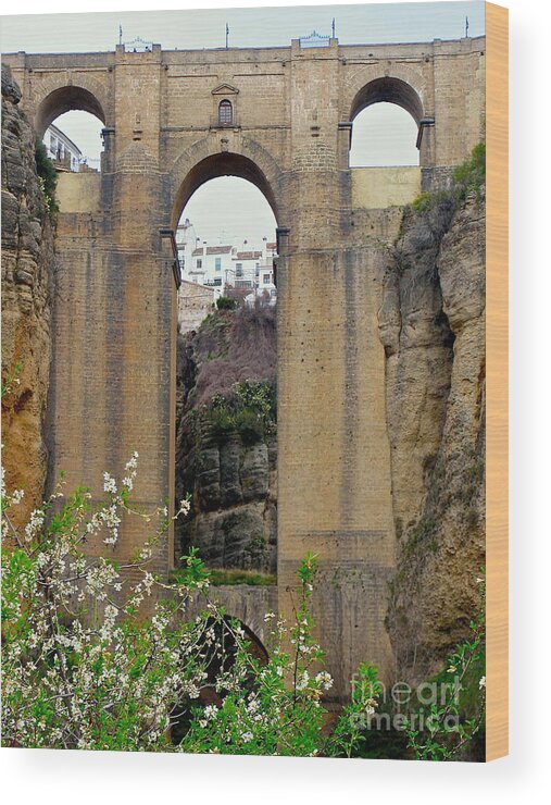 Ronda Wood Print featuring the photograph The New Bridge by Suzanne Oesterling
