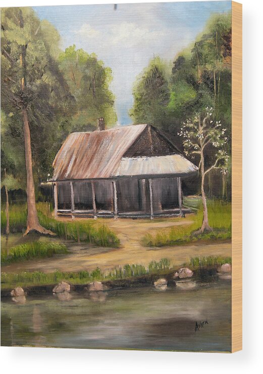 Homes Wood Print featuring the painting The Old Homestead by Arlen Avernian - Thorensen