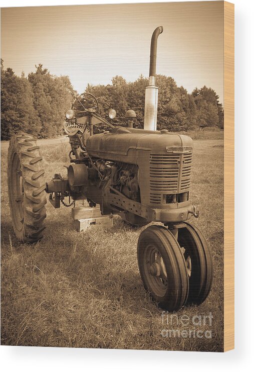 Sepia Wood Print featuring the photograph The Old Tractor Sepia by Edward Fielding