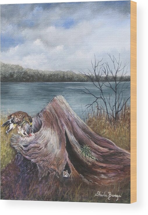 Landscape Wood Print featuring the painting The One Who Got Away by Sheila Banga