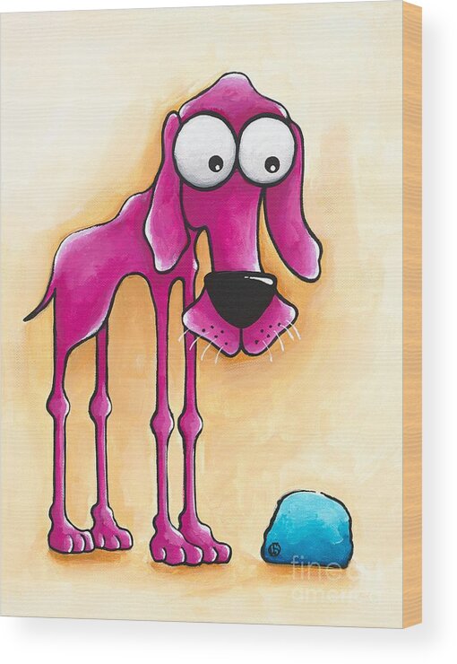 Pet Wood Print featuring the painting The Pink Dog and his blue ball by Lucia Stewart