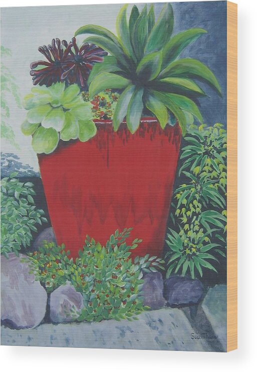 Red Pot Wood Print featuring the painting The Red Pot by Suzanne Theis