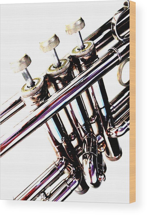  Trumpet Wood Print featuring the photograph Three Valves by Mary Beth Landis