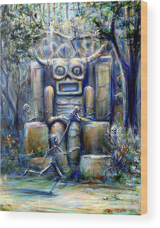 Skeletons Wood Print featuring the painting Tiki Man I by Heather Calderon