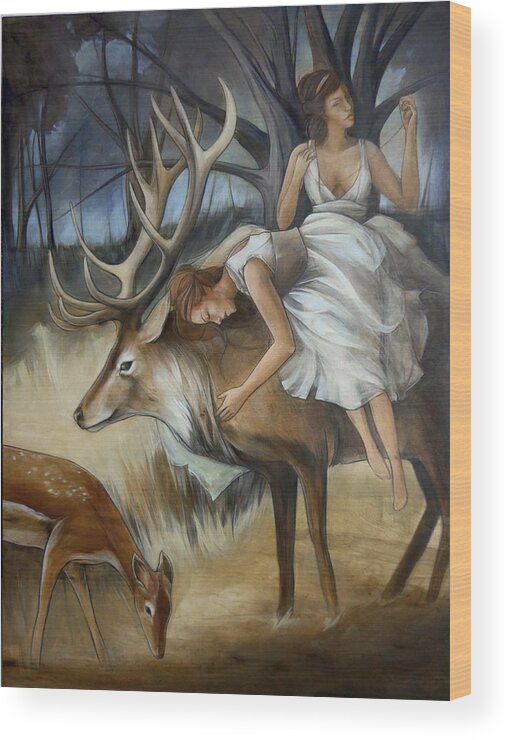 Elk Wood Print featuring the painting Time to Hold on by Jacqueline Hudson