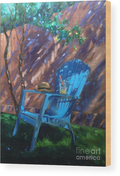 Back Yard Wood Print featuring the painting To Sit and Stare by Nancy Parsons