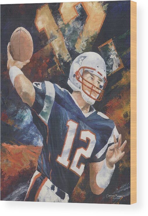 Football Wood Print featuring the painting Tom Brady by Christiaan Bekker