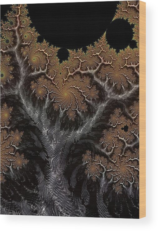 Digital Art Wood Print featuring the digital art Tree in Silver and Gold by Amanda Moore